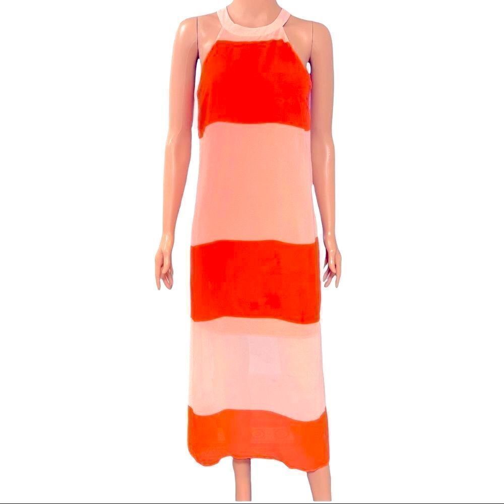 Cremieux Haltered Orange/Peach Stripe Dress Sz XS
